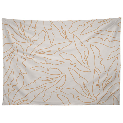 evamatise Banana Leaves Line Art Neutral Tapestry