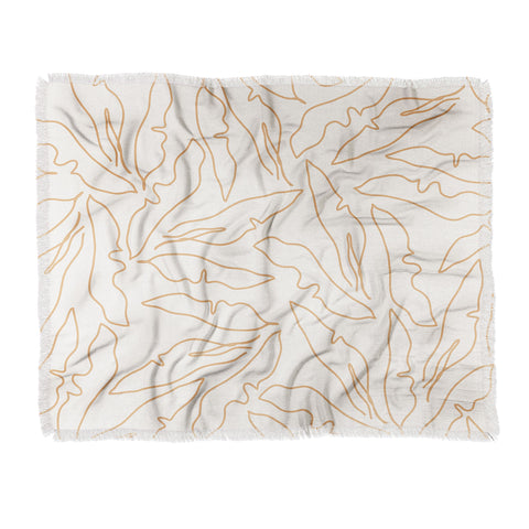 evamatise Banana Leaves Line Art Neutral Throw Blanket
