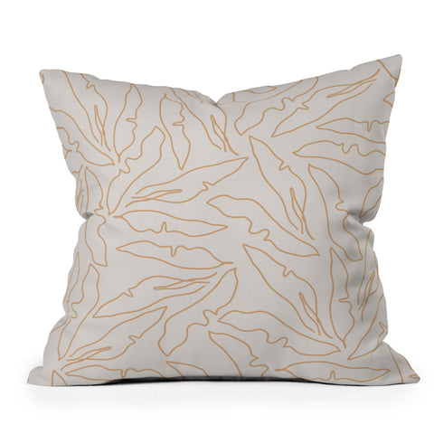 evamatise Banana Leaves Line Art Neutral Throw Pillow