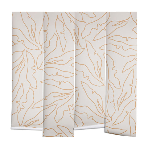 evamatise Banana Leaves Line Art Neutral Wall Mural