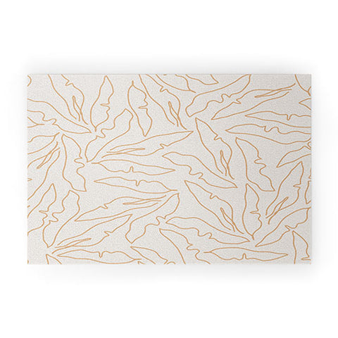 evamatise Banana Leaves Line Art Neutral Welcome Mat