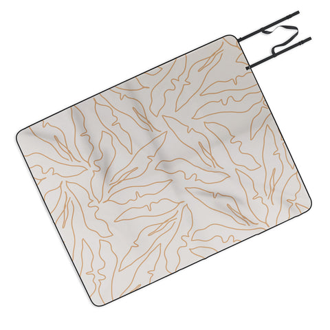 evamatise Banana Leaves Line Art Neutral Picnic Blanket