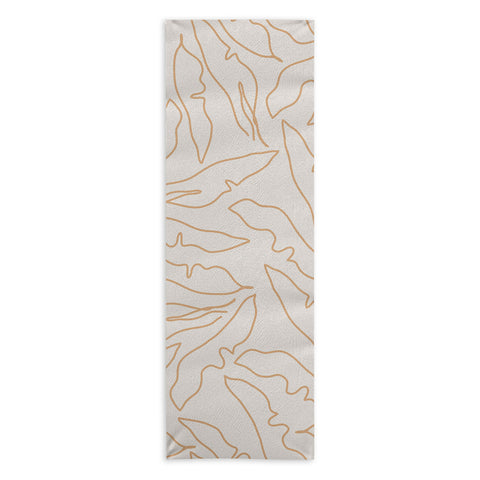 evamatise Banana Leaves Line Art Neutral Yoga Towel