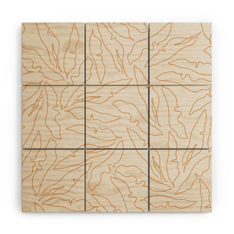 evamatise Banana Leaves Line Art Neutral Wood Wall Mural