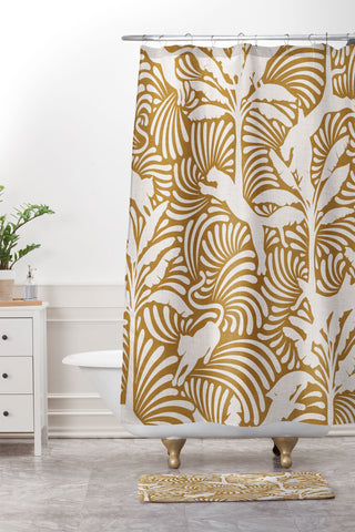 evamatise Big Cats and Palm Trees Jungle Shower Curtain And Mat