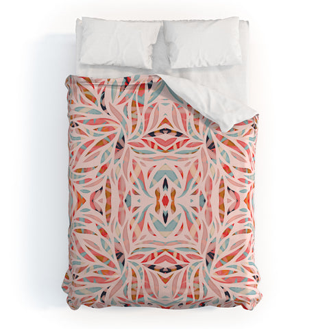 evamatise Boho Tile Abstraction Coral Duvet Cover