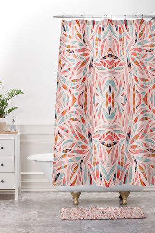 evamatise Boho Tile Abstraction Coral Shower Curtain And Mat