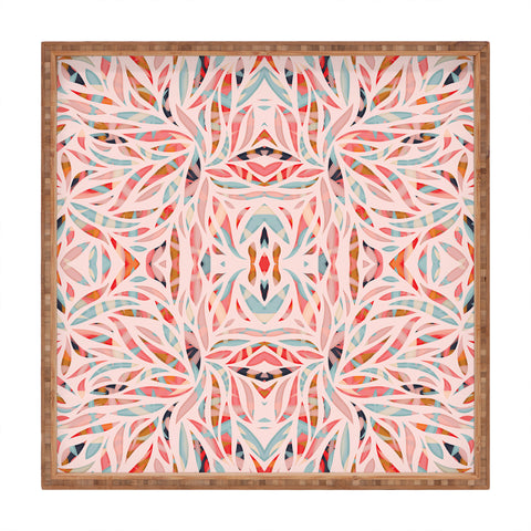 evamatise Boho Tile Abstraction Coral Square Tray