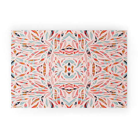 evamatise Boho Tile Abstraction Coral Welcome Mat
