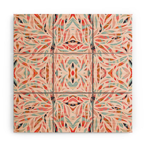 evamatise Boho Tile Abstraction Coral Wood Wall Mural