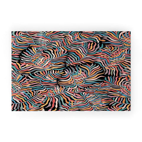 evamatise Colorful Tropical Plants Dark Welcome Mat
