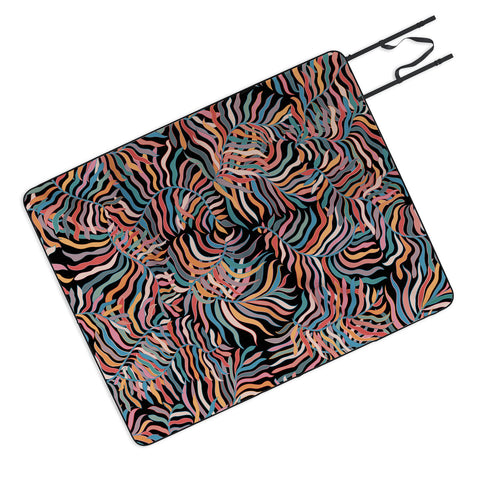 evamatise Colorful Tropical Plants Dark Picnic Blanket