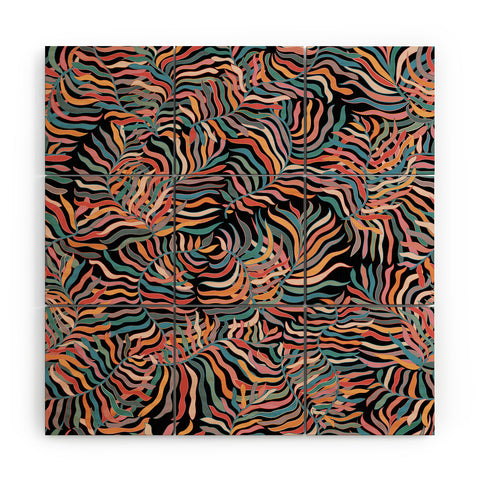 evamatise Colorful Tropical Plants Dark Wood Wall Mural