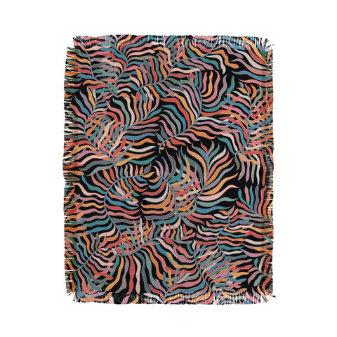 evamatise Colorful Tropical Plants Dark Throw Blanket