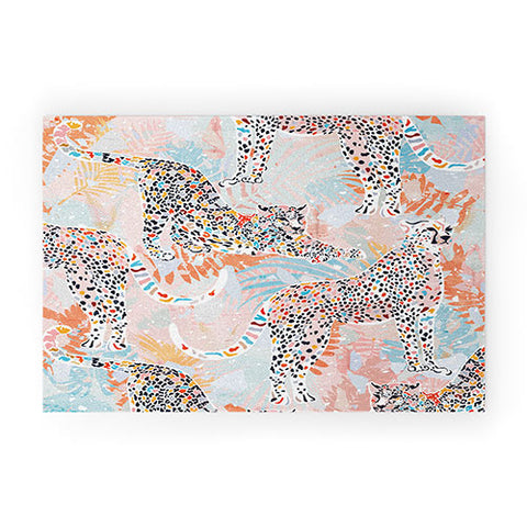 evamatise Colorful Wild Cats Welcome Mat
