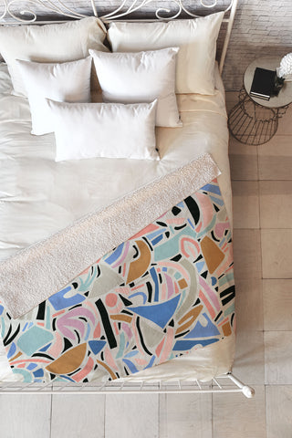 evamatise Contemporary Shapes N01 Spring Abstraction Fleece Throw Blanket