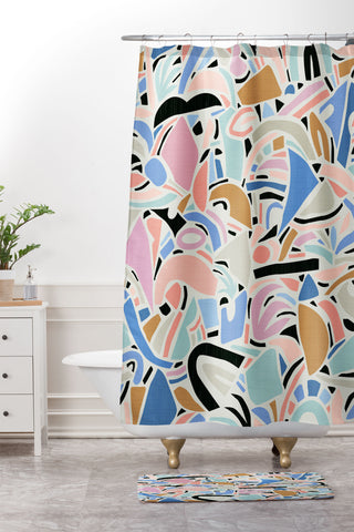 evamatise Contemporary Shapes N01 Spring Abstraction Shower Curtain And Mat