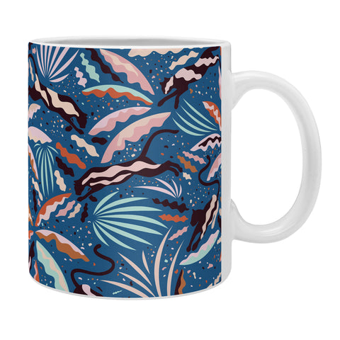 evamatise Exotic Wilderness on Blue Panthers and Plants Coffee Mug