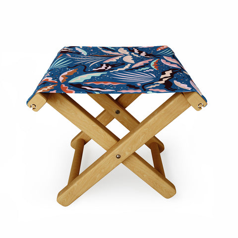 evamatise Exotic Wilderness on Blue Panthers and Plants Folding Stool