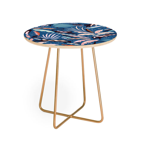 evamatise Exotic Wilderness on Blue Panthers and Plants Round Side Table