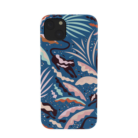 evamatise Exotic Wilderness on Blue Panthers and Plants Phone Case