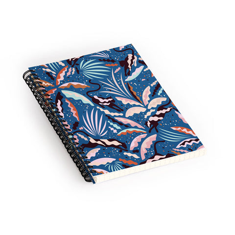 evamatise Exotic Wilderness on Blue Panthers and Plants Spiral Notebook