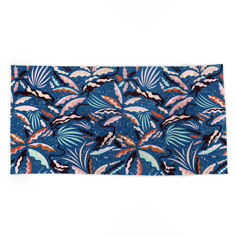evamatise Exotic Wilderness on Blue Panthers and Plants Beach Towel