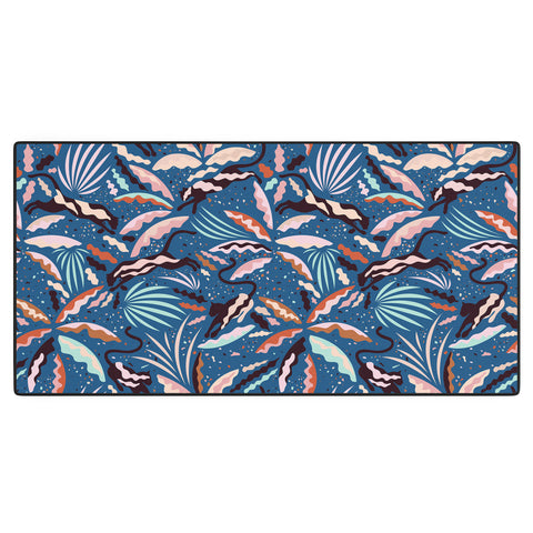 evamatise Exotic Wilderness on Blue Panthers and Plants Desk Mat