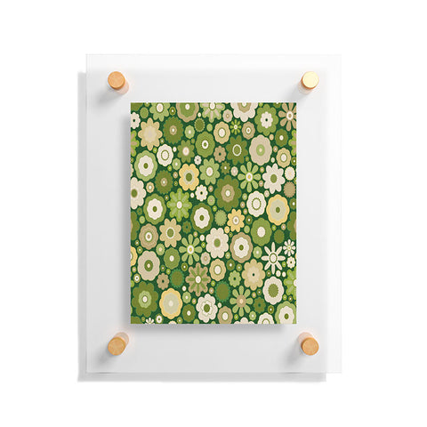 evamatise Flowers in the 60s Vintage Green Floating Acrylic Print