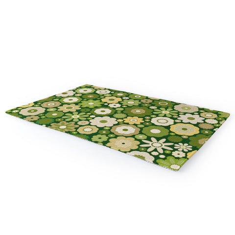 evamatise Flowers in the 60s Vintage Green Area Rug