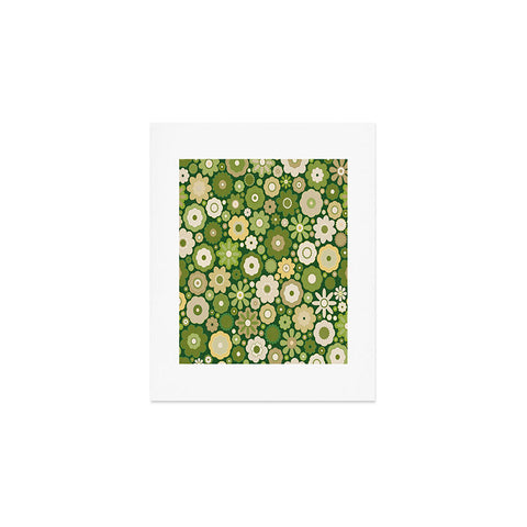 evamatise Flowers in the 60s Vintage Green Art Print