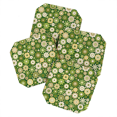 evamatise Flowers in the 60s Vintage Green Coaster Set