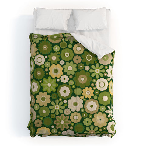 evamatise Flowers in the 60s Vintage Green Comforter