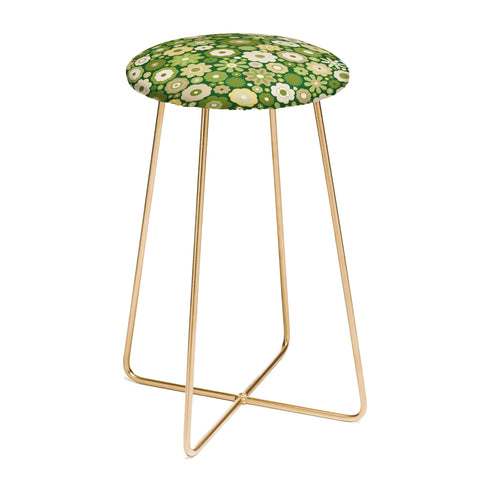 evamatise Flowers in the 60s Vintage Green Counter Stool
