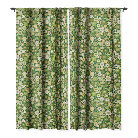 evamatise Flowers in the 60s Vintage Green Blackout Window Curtain