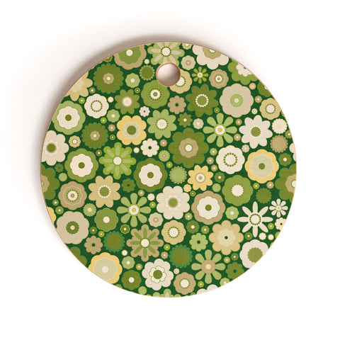 evamatise Flowers in the 60s Vintage Green Cutting Board Round