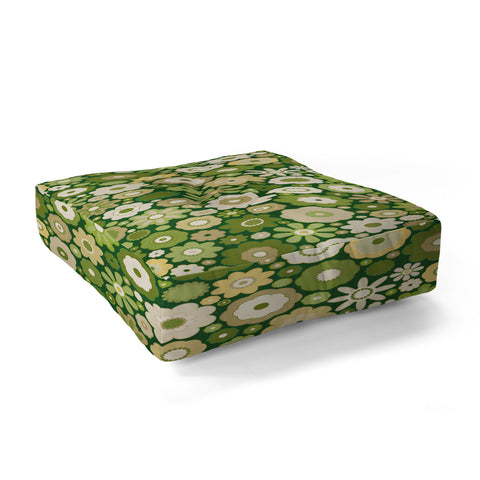 evamatise Flowers in the 60s Vintage Green Floor Pillow Square