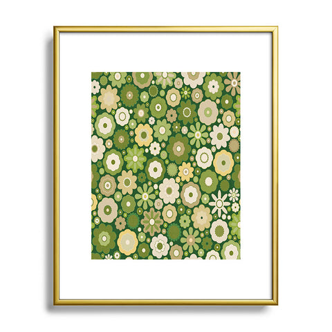 evamatise Flowers in the 60s Vintage Green Metal Framed Art Print
