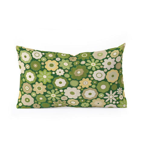 evamatise Flowers in the 60s Vintage Green Oblong Throw Pillow