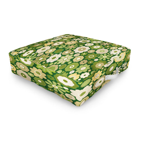 evamatise Flowers in the 60s Vintage Green Outdoor Floor Cushion