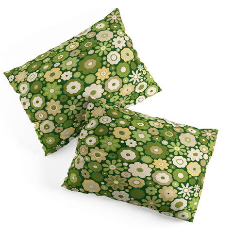 evamatise Flowers in the 60s Vintage Green Pillow Shams