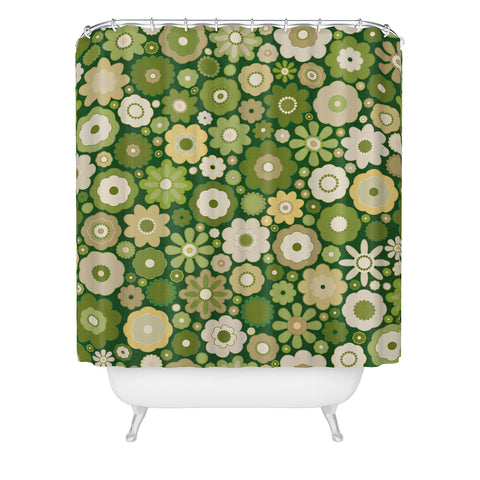 evamatise Flowers in the 60s Vintage Green Shower Curtain