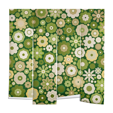 evamatise Flowers in the 60s Vintage Green Wall Mural