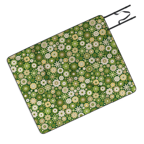 evamatise Flowers in the 60s Vintage Green Picnic Blanket