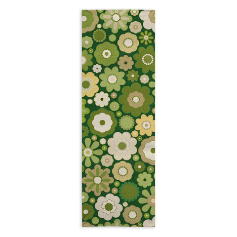 evamatise Flowers in the 60s Vintage Green Yoga Towel