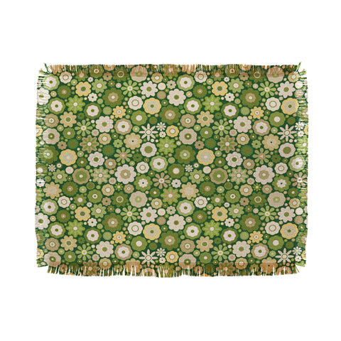 evamatise Flowers in the 60s Vintage Green Throw Blanket