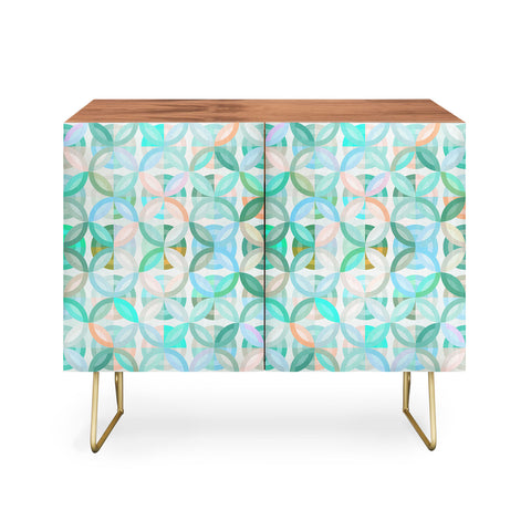 evamatise Geometric Shapes in Vibrant Greens Credenza