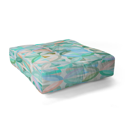 evamatise Geometric Shapes in Vibrant Greens Floor Pillow Square