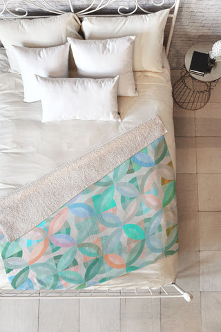 evamatise Geometric Shapes in Vibrant Greens Fleece Throw Blanket