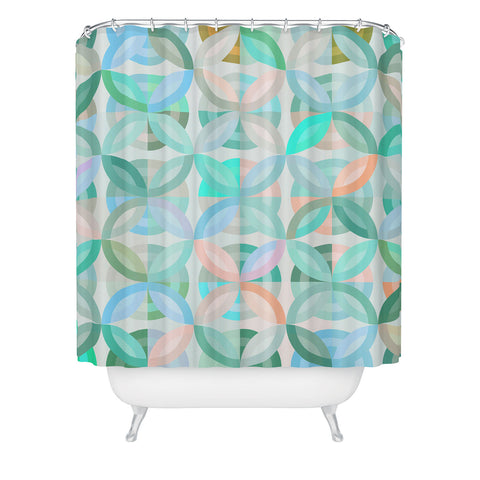evamatise Geometric Shapes in Vibrant Greens Shower Curtain